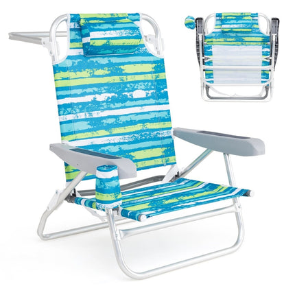 Folding Beach Chairs, Adjustable Backrest, 2-Pack, Green