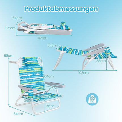 Folding Beach Chairs, Adjustable Backrest, 2-Pack, Green