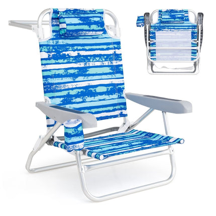 Folding Beach Chairs Set of 2, Adjustable Recline, Blue