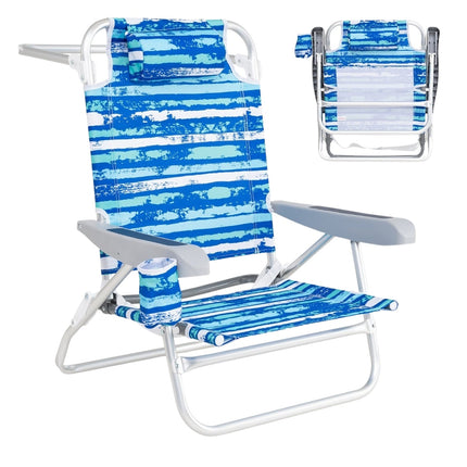Folding Beach Chairs Set of 2, Adjustable Recline, Blue