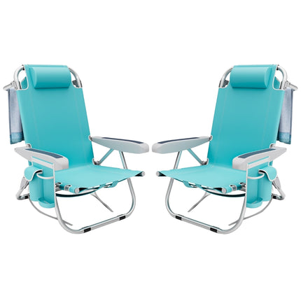 Folding Beach Chairs Set of 2 with Adjustable Backrest
