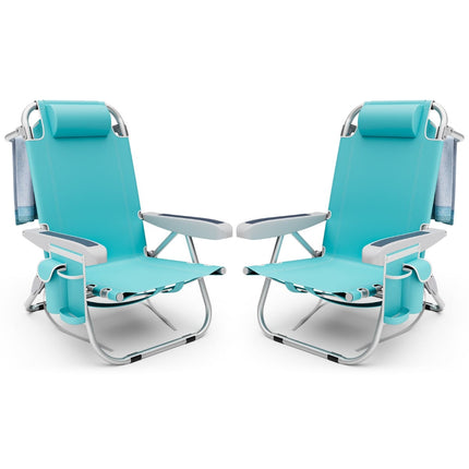Folding Beach Chairs Set of 2 with Adjustable Backrest