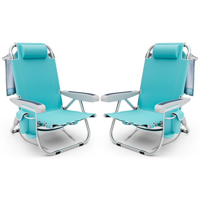 Folding Beach Chairs Set of 2 with Adjustable Backrest