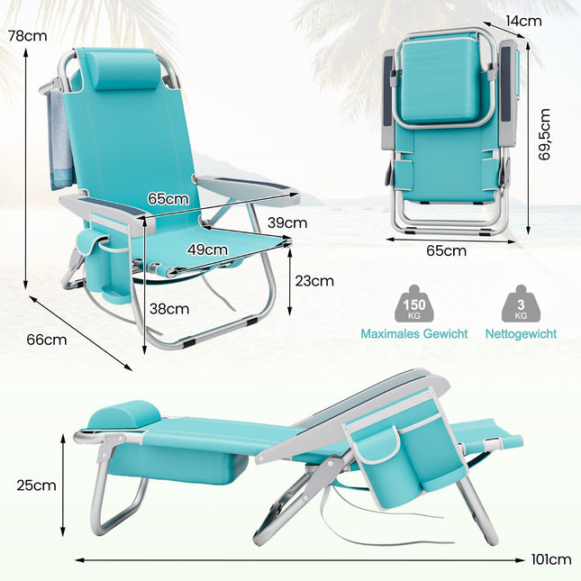 Folding Beach Chairs Set of 2 with Adjustable Backrest