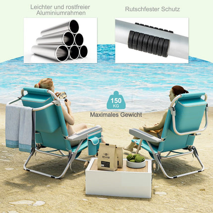 Folding Beach Chairs Set of 2 with Adjustable Backrest