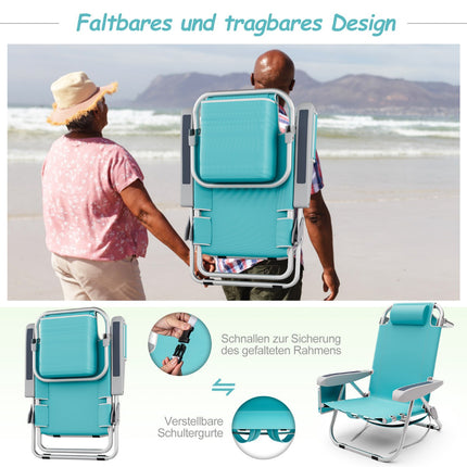 Folding Beach Chairs Set of 2 with Adjustable Backrest