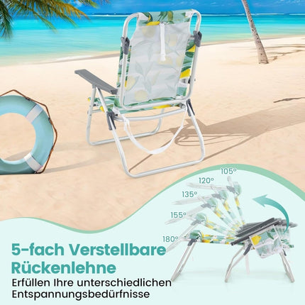 Folding Beach Chairs with Table, Adjustable Recline, Green