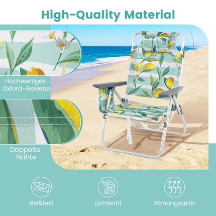 Folding Beach Chairs with Table, Adjustable Recline, Green