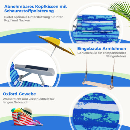 Folding Beach Chair with Adjustable Backrest, Blue Stripes