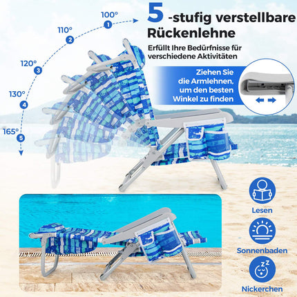 Folding Beach Chair with Adjustable Backrest, Blue Stripes