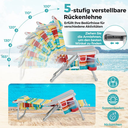 Folding Beach Chair with Adjustable Backrest, Blue Stripes