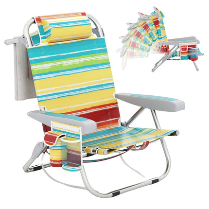 Folding Beach Chair with Adjustable Backrest, Blue Stripes