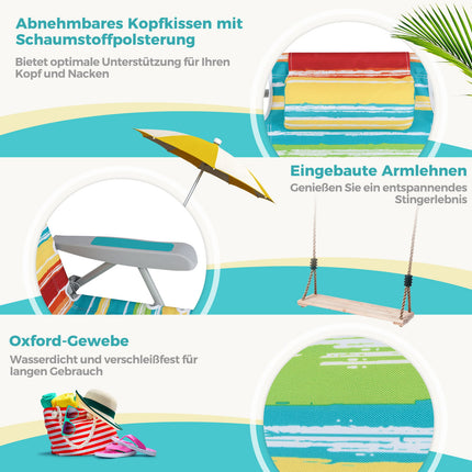 Folding Beach Chair with Adjustable Backrest, Blue Stripes