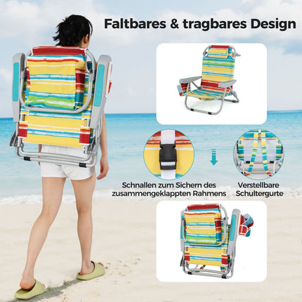 Folding Beach Chair with Adjustable Backrest, Blue Stripes