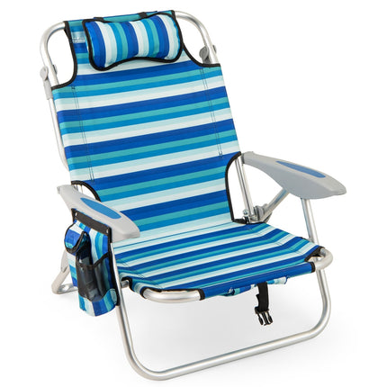 Folding Beach Chair with Adjustable Backrest & Cooler