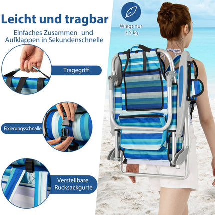 Folding Beach Chair with Adjustable Backrest & Cooler