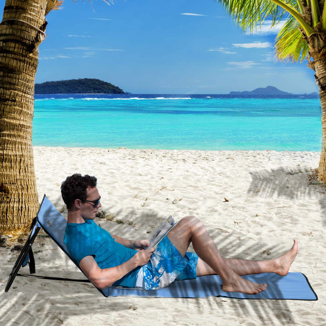 Folding Beach Lounger Set, Steel Frame, Blue, 2-Pack