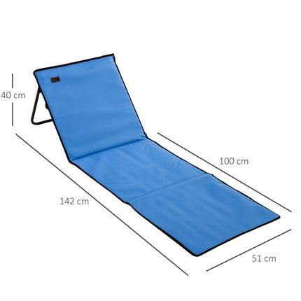Folding Beach Lounger Set, Steel Frame, Blue, 2-Pack