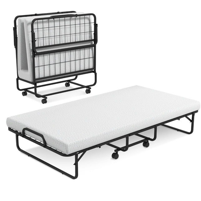 Folding Bed with Memory Foam Mattress & Sturdy Metal Frame Portable Rollaway Bed