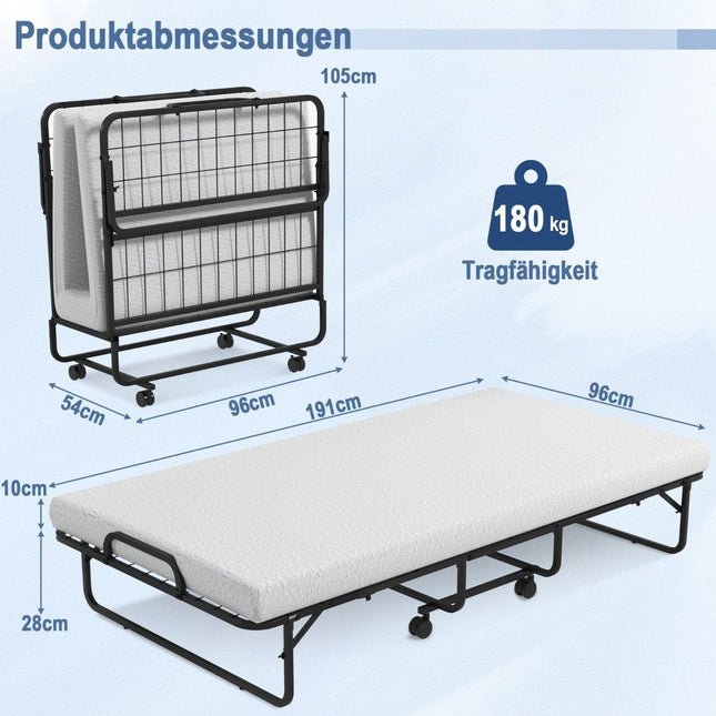 Folding Bed with Memory Foam Mattress & Sturdy Metal Frame Portable Rollaway Bed