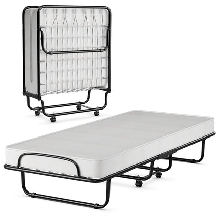 Folding Bed with Wheels, Memory Foam Mattress, 190x80 cm