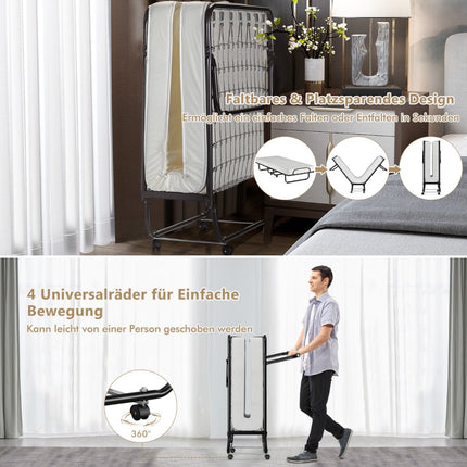 Folding Bed with Wheels, Memory Foam Mattress, 190x80 cm