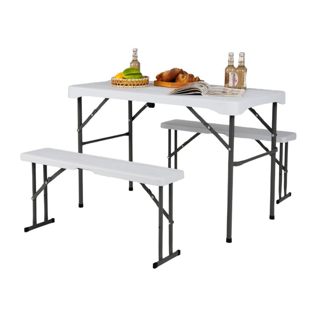 Folding Beer Garden Set with 2 Benches & 1 Table