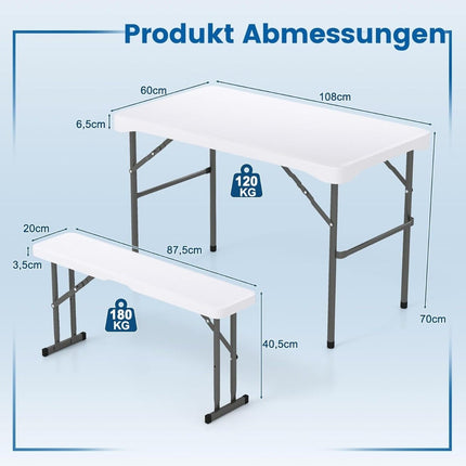 Folding Beer Garden Set with 2 Benches & 1 Table