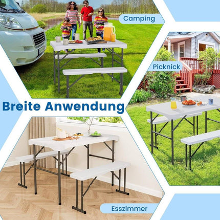Folding Beer Garden Set with 2 Benches & 1 Table