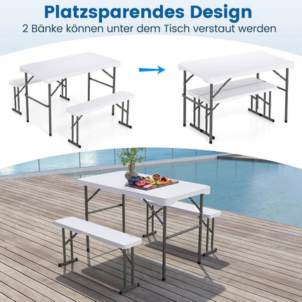 Folding Beer Garden Set with 2 Benches & 1 Table
