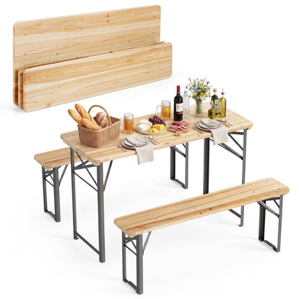 Folding Beer Garden Set with Table and 2 Benches, 118 cm