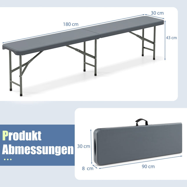Opklapbare bank 180 cm, HDPE, metalen poten, draagvermogen 600 kg