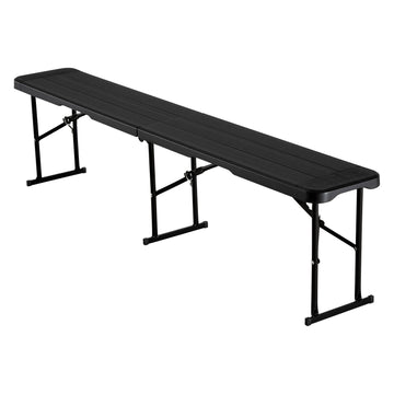 Folding Bench 6 Ft HDPE, 2-Pack with Carry Bags, Black
