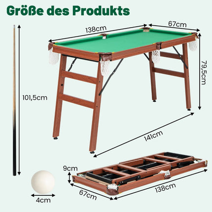 Folding Billiard Table Set with Cues, Balls, Chalk, 138cm