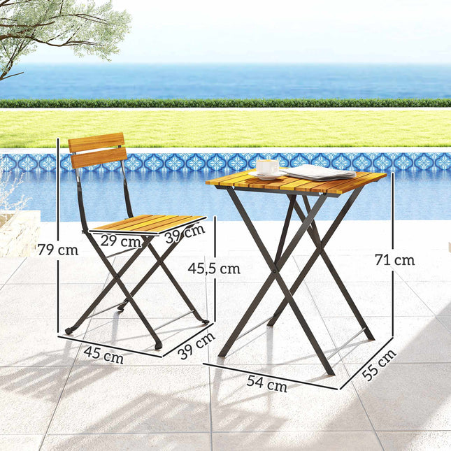 Folding Bistro Set for 2, Teak Acacia Wood & Steel