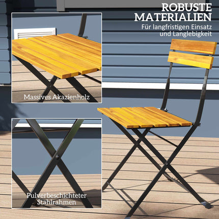 Folding Bistro Set for 2, Teak Acacia Wood & Steel