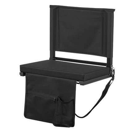 Folding Bleacher Seat with Back Support, Cup Holder, Black