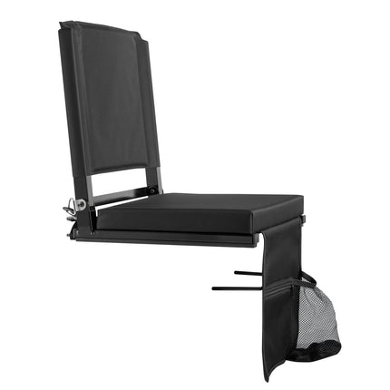 Folding Bleacher Seat with Back Support, Cup Holder, Black