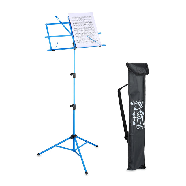 Folding Blue Metal Sheet Music Stand, Adjustable Height