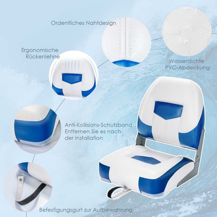 Folding Boat Chairs Set of 2, Blue/White, 110kg Capacity
