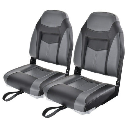 Folding Boat Seat Set, High Back, Thick Cushion, Black