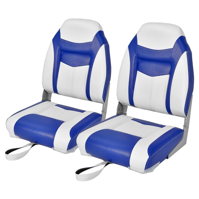 Folding Boat Seat Set, High Back, Thick Foam Padding, Blue
