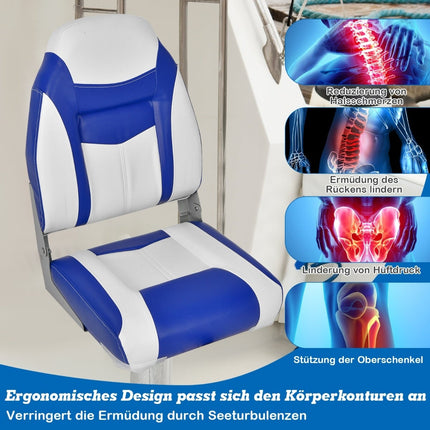 Folding Boat Seat Set, High Back, Thick Foam Padding, Blue