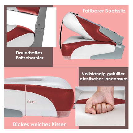 Folding Boat Seats, 2-Pack, Red/White, 110kg Capacity