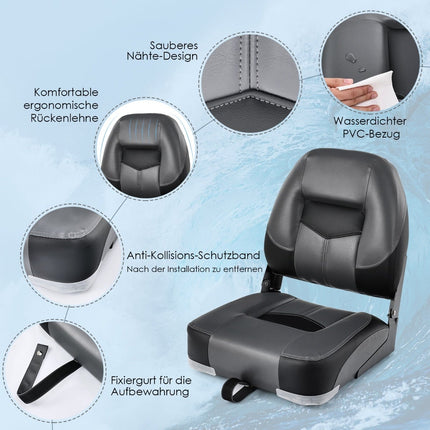 Folding Boat Seats Set, Black, Foam Padded, 110kg Capacity