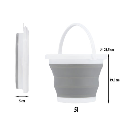 Folding Bucket, Gray, 5L Capacity