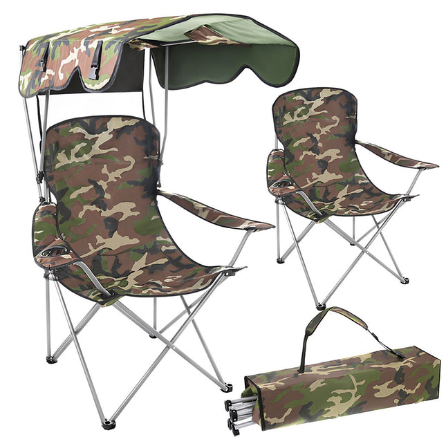 Folding Camo Fishing Chair with Canopy and Mosquito Net