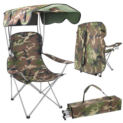 Folding Camo Fishing Chair with Canopy and Mosquito Net