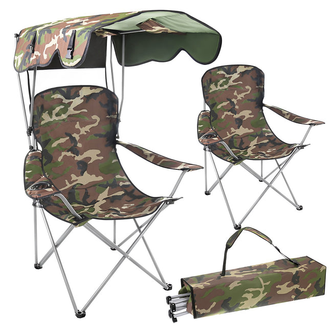 Folding Camo Fishing Chair with Canopy and Mosquito Net