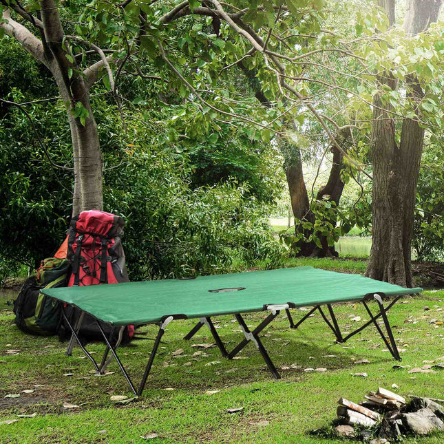 Double camping bed with carry bag, steel frame, 136 kg capacity